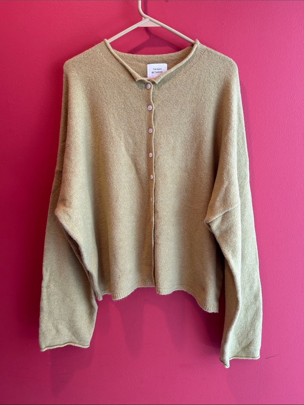 Thing Between Mustard-Colored Button-Front Women's Sweater Size L